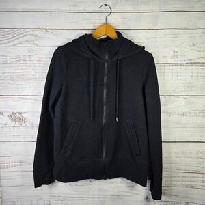 Active Life Black Textured Zip Up Hoodie Jacket Women's Large Waffle Knit